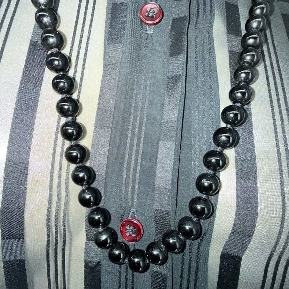 Vintage Monet 28” Black Bead Necklace Long Strand Gold Tone‎ Signed Classic